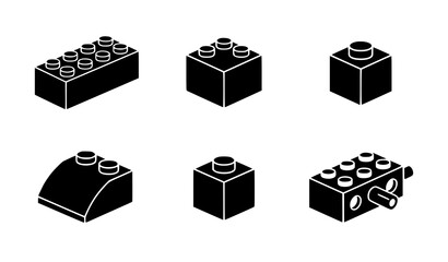 Fototapeta premium Isometric Plastic Building Block Icon Set Featuring Rectangular Square Curved and Mechanical Toy Brick Parts for Child Education Games and Geometric Designs
