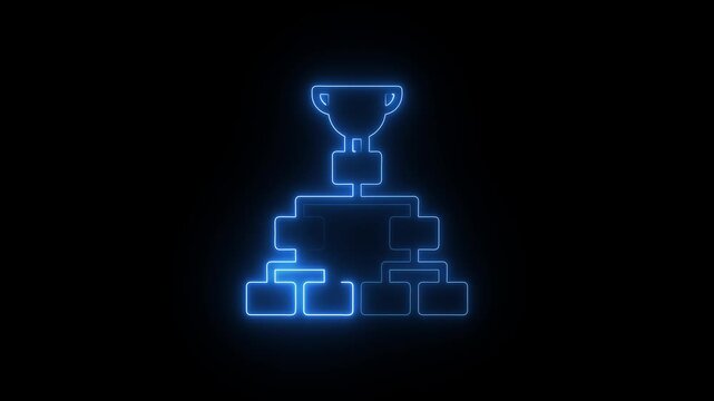 Neon blue tournament bracket with winner trophy animation for sports competition and esports