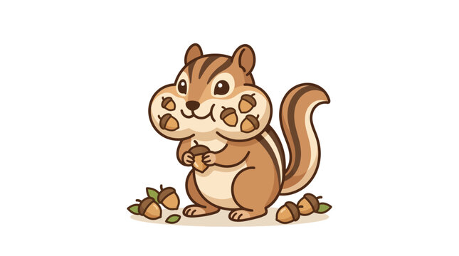 Cartoon chipmunk with cheeks full of acorns