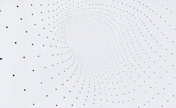 Abstract Black Dots Tunnel Motion on White Background with Depth Effect