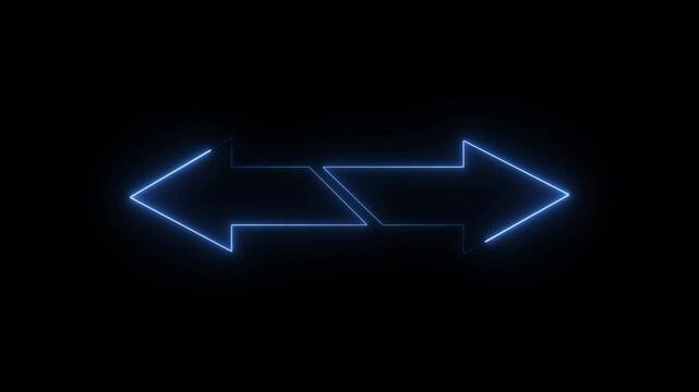 Abstract neon bidirectional arrow sign with a center slant cut.