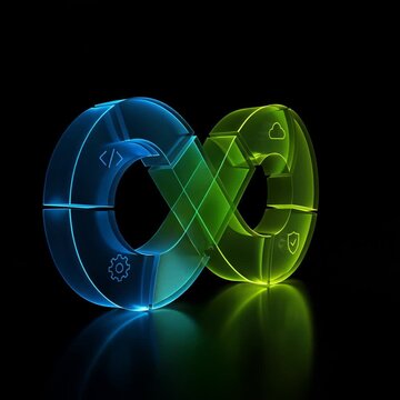 3D Infinity Technology Services with Cloud Coding Security Settings on Black Background