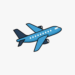 Naklejka premium Modern Blue Cartoon Airplane with White Windows and Dark Blue Wings and Tail with high quality professional line art symbols for modern creative design and digital branding projects