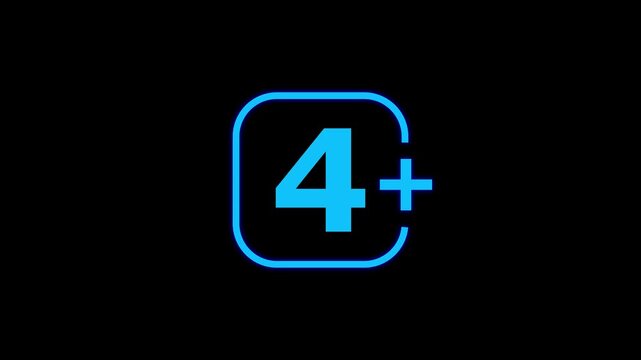 Bright blue neon style number four enclosed in a rounded square frame with a plus sign indicating age restriction or minimum quantity requirement