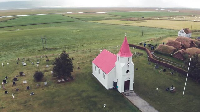 Summer aerial view of Glaumbaer Village in northern Iceland.
