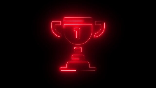 Glowing red neon trophy animation, first place winner concept, success and achievement motion