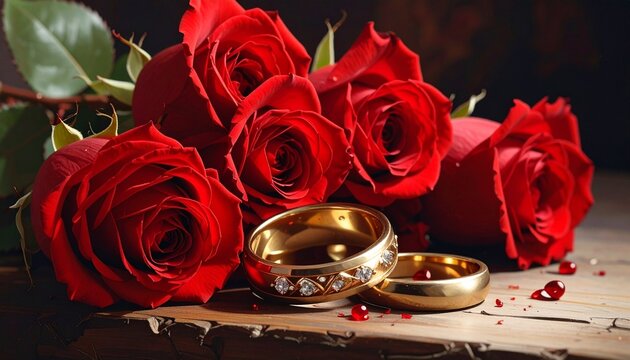 wedding rings and roses