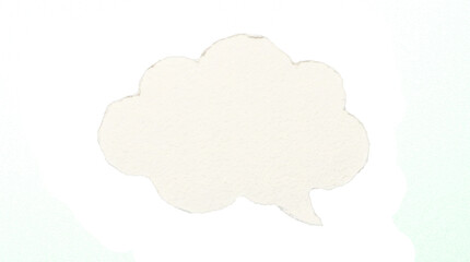 Obraz premium Minimalist white speech bubble on bright background, blank paper thought cloud for text, clean communication icon for social media and advertising