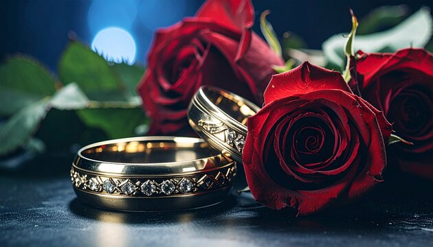 wedding rings and roses