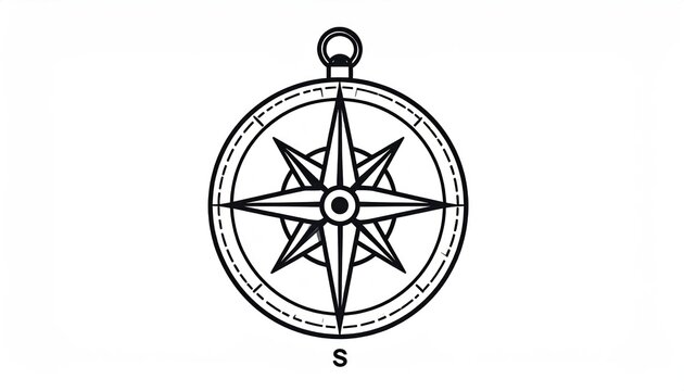 Navigation compass line art icon with south orientation.