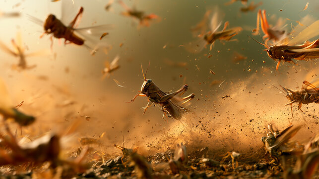 Swarm of locusts as a biblical plague of Egypt, Old Testament story of God's judgment and wrath, crop destruction, famine, pestilence and devastation, apocalyptic disaster, a prophetic sign of chaos