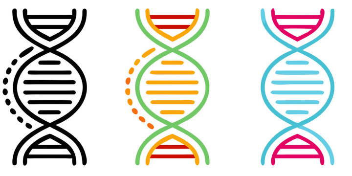Dna Strand Representations Colorful Vector Illustration On Black Background