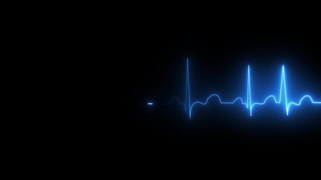 Swipe from right to left heart beat line animation on black background. medical concept Abstract glowing sky blue heartbeat signal icon animation video. love border in hart .on the black. 4k video