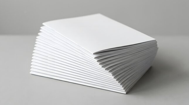 A high quality blank white paper stack mockup isolated on a grey background for professional branding and corporate stationery design presentation