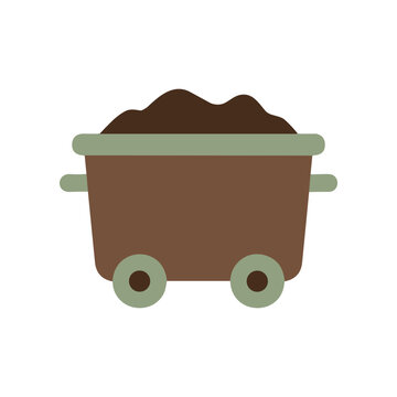 Mining cart filled with soil on white background, flat design