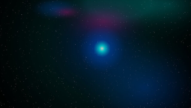 Bright glowing blue star in deep space with cosmic dust