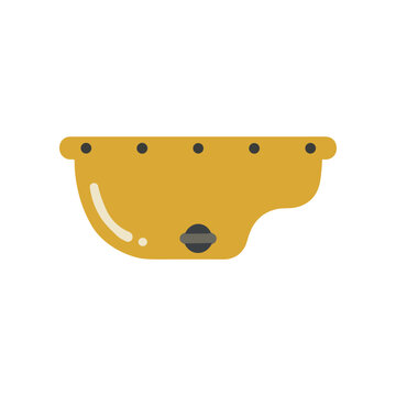 Abstract yellow object with black dots and a circular gray element on a white background