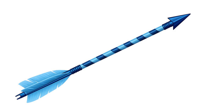 Blue feathered arrow pointing diagonally on clean background