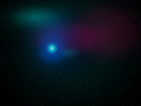 Bright blue glowing comet in deep space with starry background