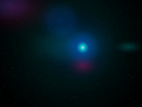 Bright blue comet flying through starry space background