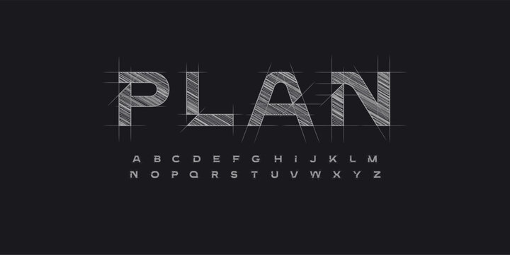 Architect Font Logo Alphabet Blueprint Letter Set Modern Typography, Creative Typographic Design for Architectural Title Text, Technical Project Headline and Logotype, Contour Fonts. Vector Typeface