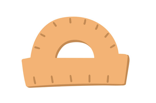 Wooden protractor for measuring angles in geometry lessons. Vector isolated illustration.