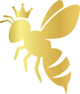 Golden Queen Bee Icon Logo Design with Royal Crown