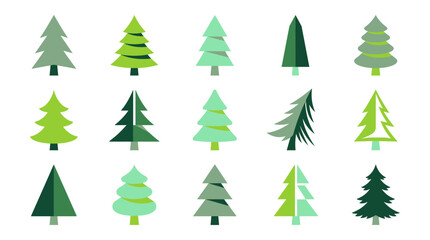 Obraz premium Christmas Tree Flat Icon Set Vector Illustration