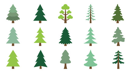 Obraz premium Pine tree icons set, flat vector forest collection
