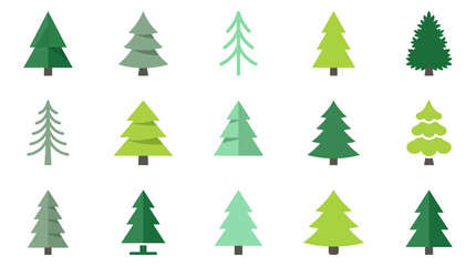 Obraz premium Christmas Tree Icon Set Flat Vector Illustration