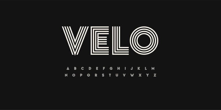 striped retro alphabet, linear geometric pattern letters design, outline bauhaus font for modern headlines, creative designs, retro posters, branding, and stylish logos. Vector font typeset.