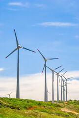 Fototapeta premium Wind Turbines at Mataraca Wind Farm in Paraíba, Brazil on April 14, 2008