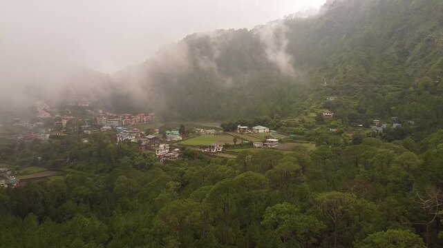 An aerial view of monsoon clouds over Khurpatal near Nainital