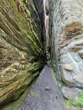 Narrow Rock Canyon Passage in Teplice Sandstone Rocks Czech Republic
