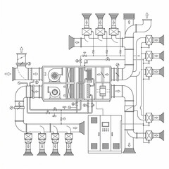 Obraz premium Industrial HVAC Air Handling Unit System Blueprint Vector Illustration
