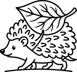 Obraz premium Cute hedgehog coloring page, forest animal line art, autumn leaf vector icon
