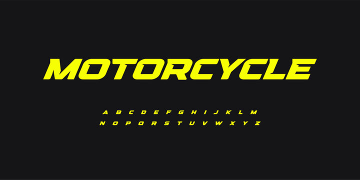 Motorcycle letters set. Race font. Italic bold racing style vector latin alphabet. Fonts for event, promo, logo, banner, monogram and poster. Typeset design