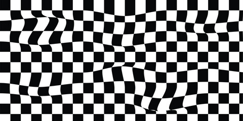 Obraz premium Black and white checkerboard pattern background. Seamless geometric square grid texture for racing flags, textile, or graphic design. Vector illustration.
