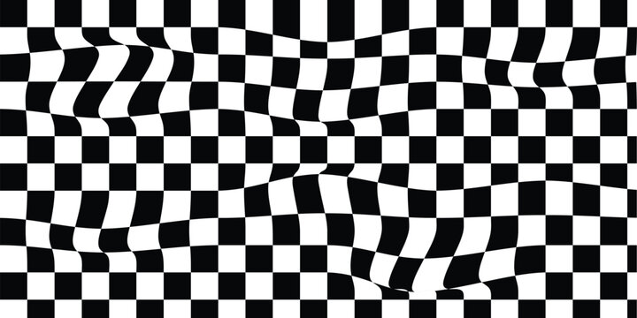 Black and white checkerboard pattern background. Seamless geometric square grid texture for racing flags, textile, or graphic design. Vector illustration.