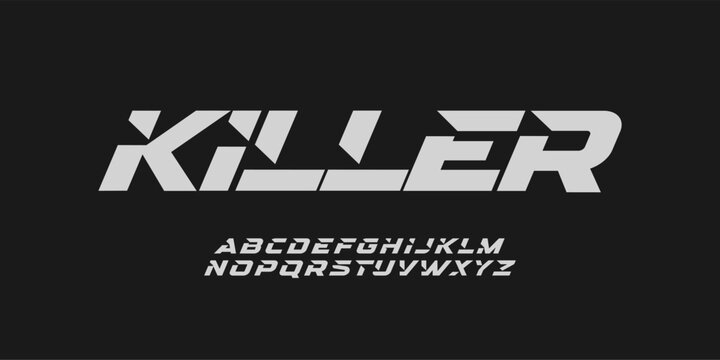 Killer sportive sans serif letters, bold automotive font for dynamic logo, high-speed headline, action-packed typography, race-inspired typographic design. Vector typeset