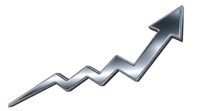 Modern upward growth zigzag arrow in metallic silver color