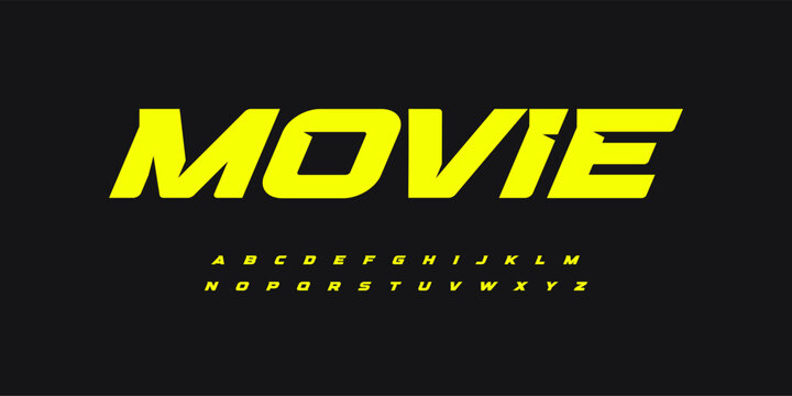 Movie letters set. Race font. Italic bold racing style vector latin alphabet. Fonts for event, promo, logo, banner, monogram and poster. Typeset design