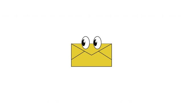 Animated cartoon envelope character blinking and looking around