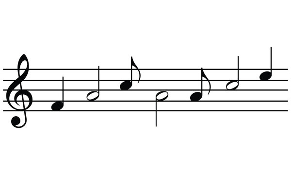 Musical staff with a treble clef and a sequence of black musical notes arranged on five horizontal lines against a white background