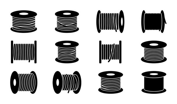 Set of 12 Black Wire Spools, Electrical Cable Reels, Industrial Thread Bobbins, Craft Supplies, Technical Components