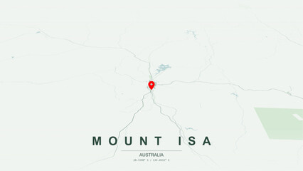 Modern minimalist vector map of Mount Isa, Queensland. High-quality scalable illustration of Mount Isa geographic boundaries along Leichhardt River contours, Lake Moondarra for posters design. © AliRza