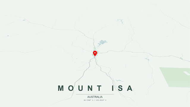 Modern minimalist vector map of Mount Isa, Queensland. High-quality scalable illustration of Mount Isa geographic boundaries along Leichhardt River contours, Lake Moondarra for posters design.