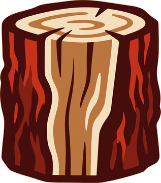 Cut log section with visible growth rings and textured bark, representing natural resources and forestry, illustration