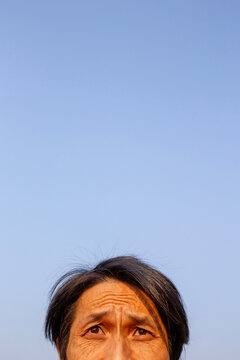 The man looked upwards.
