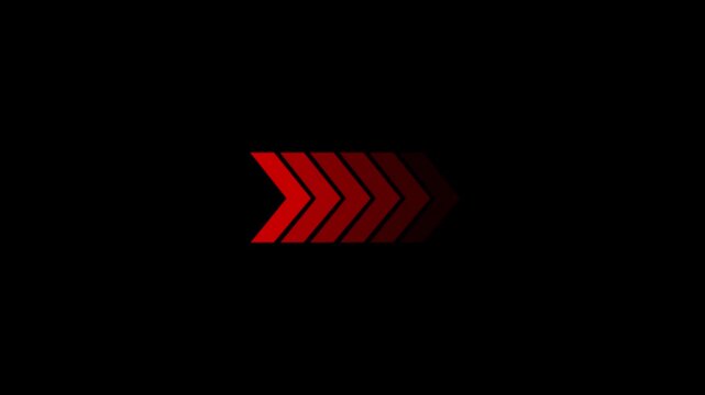 Right-directional arrow loop animation. Animated arrows for the overlay video layer. animation right to left direction looping arrow loading and navigation symbol on black background